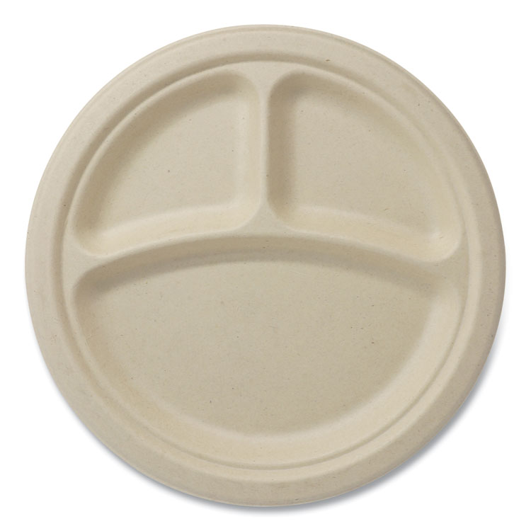World Centric Fiber Plates, 3-Compartment, Paper, 9" dia, Natural, 1,000/Carton (WORPLSC9TLFS)