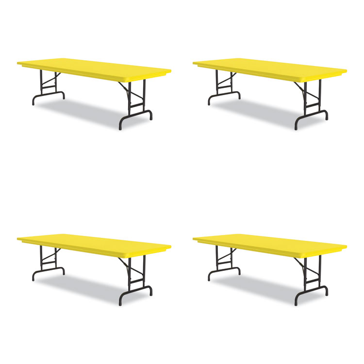 Correll Adjustable Folding Tables, Rectangular, 72" x 30" x 22" to 32", Yellow Top, Black Legs, 4/Pallet (CRLRA3072284P)
