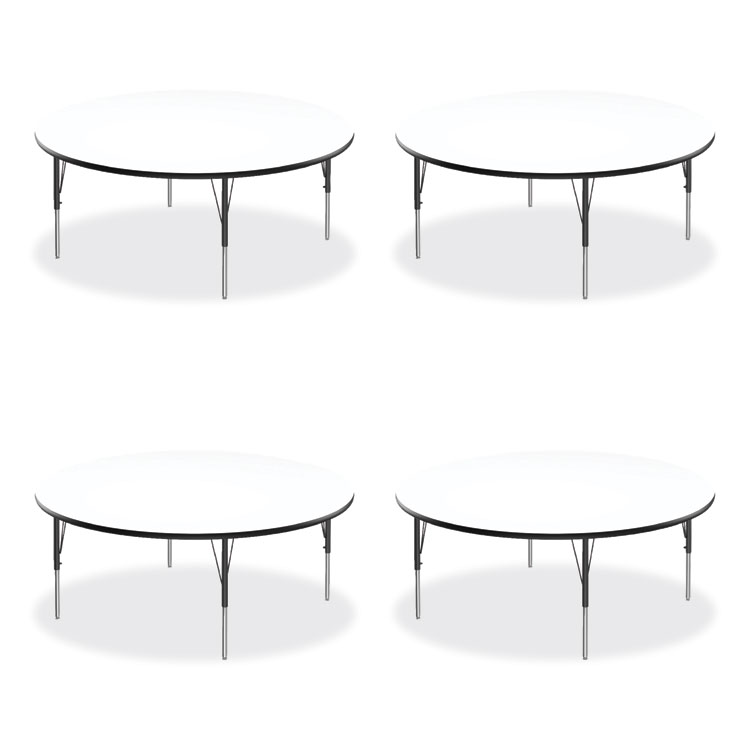 Correll Markerboard Activity Tables, Round, 60" x 19" to 29", White Top, Black/Silver Legs, 4/Pallet (CRL60DERD80954P)