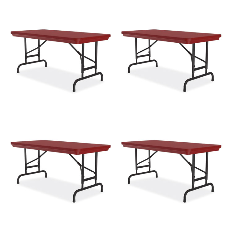 Correll Adjustable Folding Table, Rectangular, 48" x 24" x 22" to 32", Red Top, Black Legs, 4/Pallet (CRLRA2448254P)