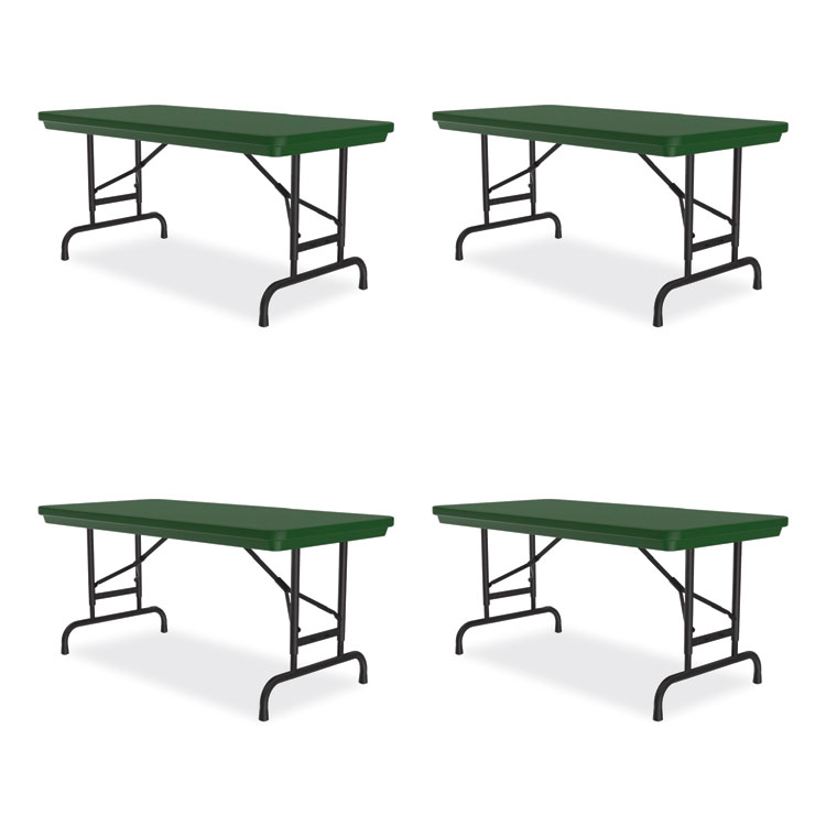 Correll Adjustable Folding Table, Rectangular, 48" x 24" x 22" to 32", Green Top, Black Legs, 4/Pallet (CRLRA2448294P)