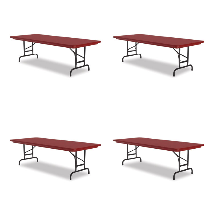 Correll Adjustable Folding Tables, Rectangular, 60" x 30" x 22" to 32", Red Top, Black Legs, 4/Pallet (CRLRA3060254P)