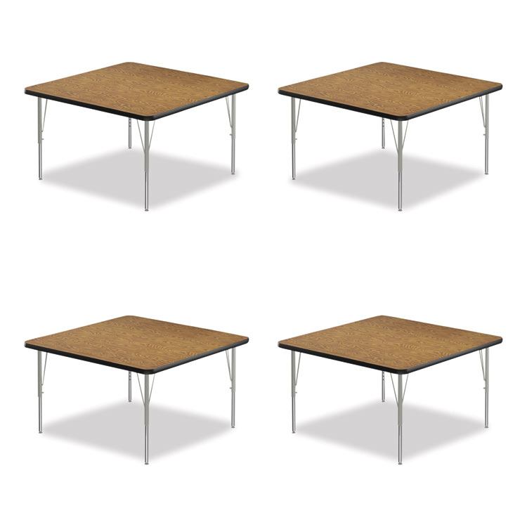 Correll Adjustable Activity Tables, Square, 48" x 48" x 19" to 29", Medium Oak Top, Silver Legs, 4/Pallet (CRL4848TF06954P)
