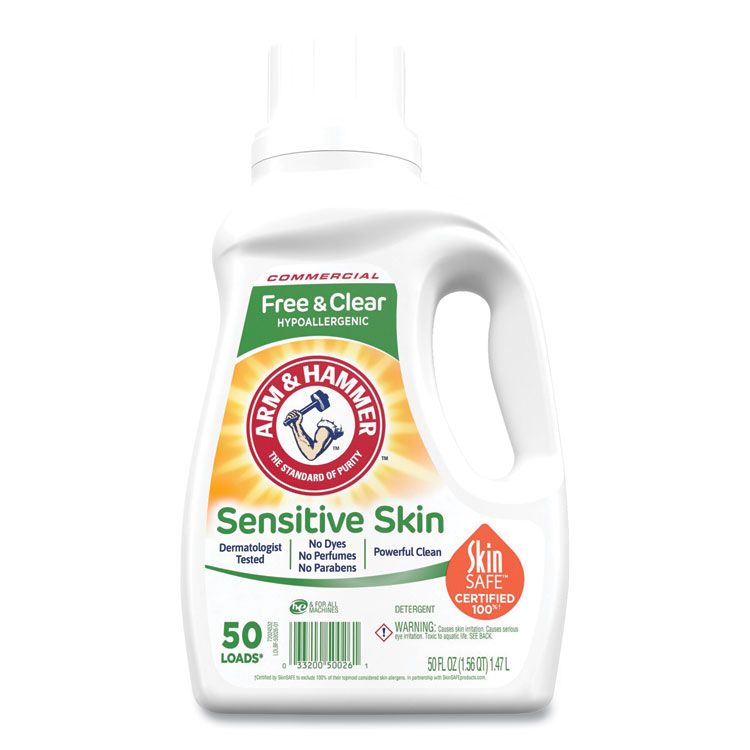 Arm & Hammer HE Compatible Liquid Detergent, Unscented, 50 Loads, 50 oz Bottle, 8/Carton (CDC3320050026)