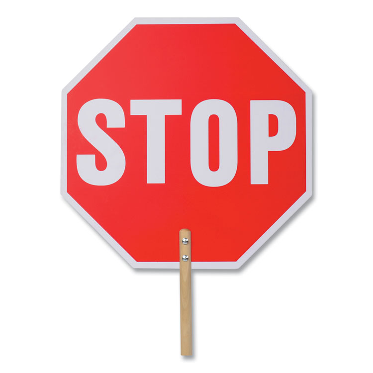 Tatco Handheld Stop Sign, 18" Red/White Face, White Graphics (TCO17520)