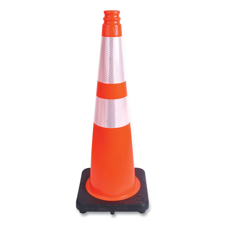 Tatco Traffic Cone, 10.75 x 10.75 x 28, Orange/Silver/Black (TCO35500)