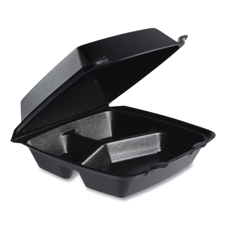 Dart Insulated Foam Hinged Lid Containers, 3 Compartments, 7.96 x 3.2 x 8.36, Black, 200/Carton (DCC85HTB3R)