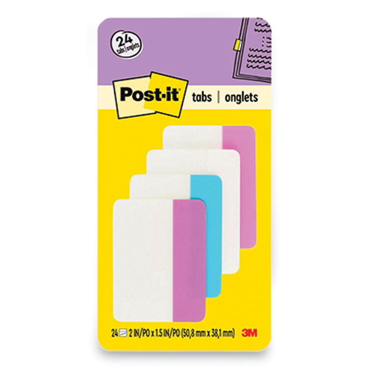 Post-it Tabs Solid Color Tabs, 1/5-Cut, Assorted Pastel Colors, 2" Wide, 24/Pack (MMM686PWAV)