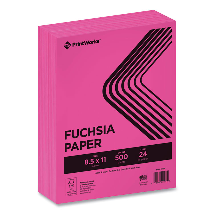 PrintWorks Professional Color Paper, 24 lb Text Weight, 8.5 x 11, Fuchsia, 500/Ream (PRB00100)