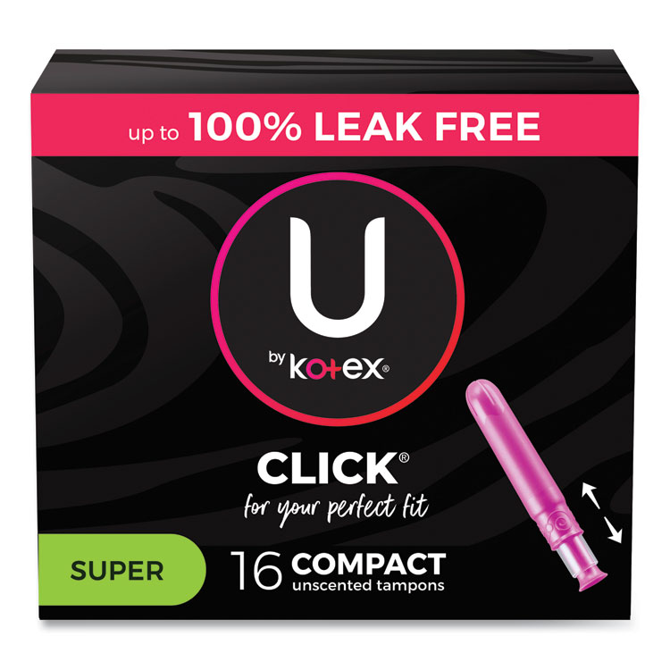 Kotex U by Kotex Click Compact Tampons, Super Absorbency, 16/Pack, 8 Packs/Carton (KCM51581)