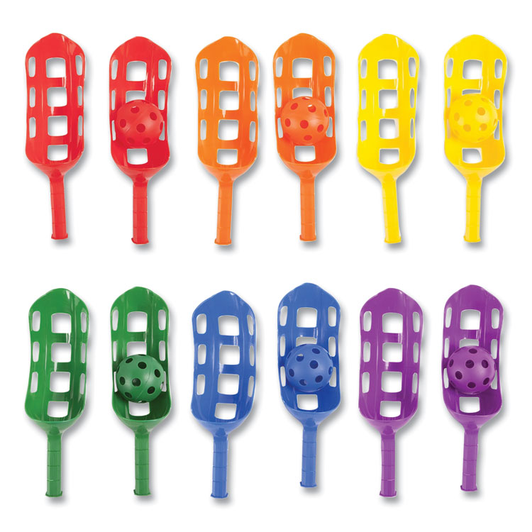 Champion Sports Scoop Ball Set, Plastic, Assorted Colors, 2 Scoops,1 Ball/Set, 6/Set (CSISBS1SET)