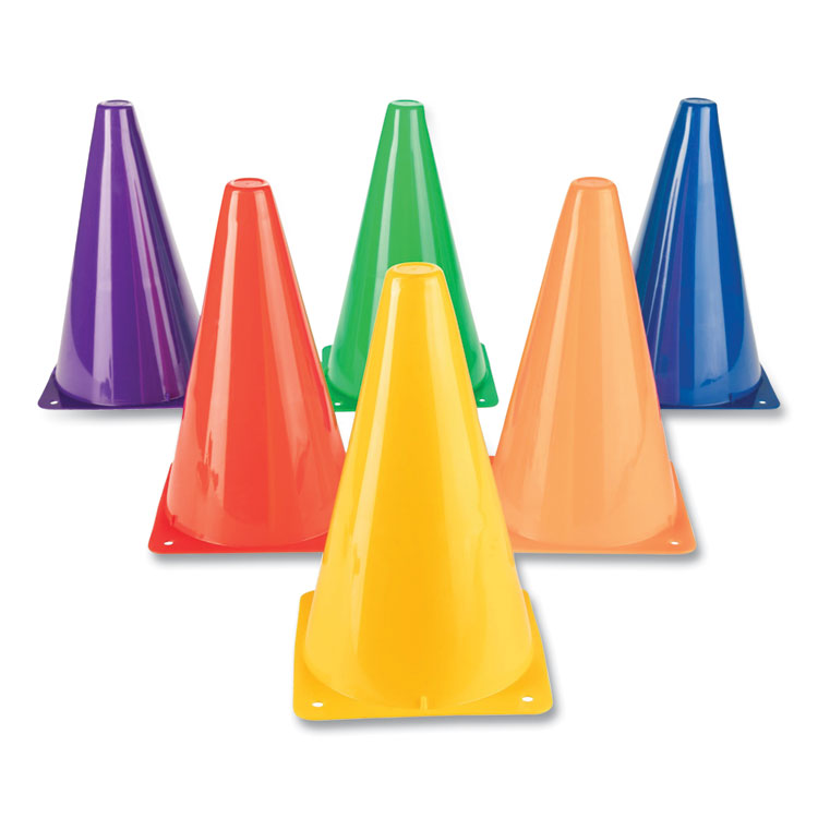 Champion Sports High-Visibility Plastic Cones, 9" Tall, Assorted Colors, 5" x 5" Base, 6/Set (CSITC9SET)