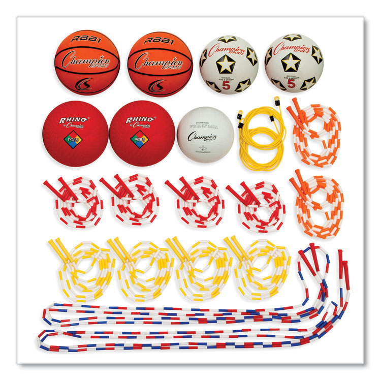 Champion Sports Physical Education Kit with 7 Balls, 14 Jump Ropes, Assorted Colors (CSIUPGSET2)
