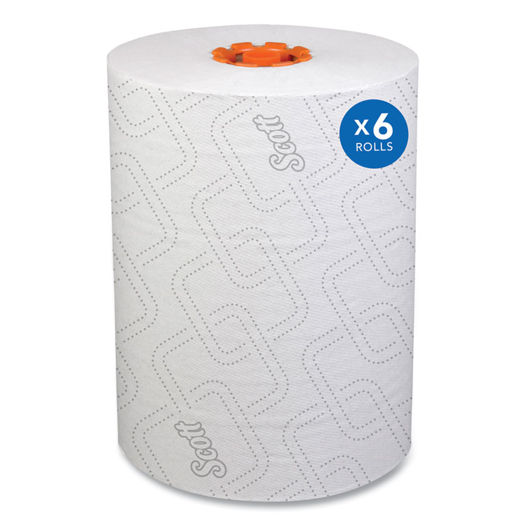 Scott Slimroll Towels, 1-Ply, 8" x 580 ft, White/Orange Core, 6 Roll/Carton (KCC47035)