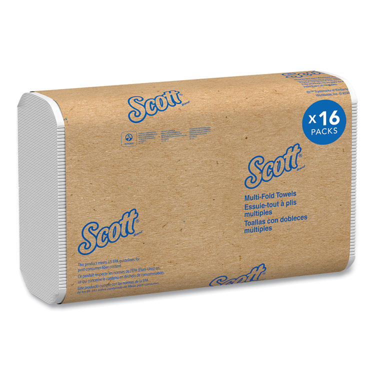 Scott Essential Multi-Fold Towels, 1-Ply, 8 x 9.4, White, 250/Pack, 16 Packs/Carton (KCC37490)
