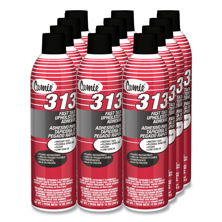 Camie 313 Fast Tack Upholstery Adhesive, 12 oz Aerosol Spray, Dries Clear, Dozen (CGC313)