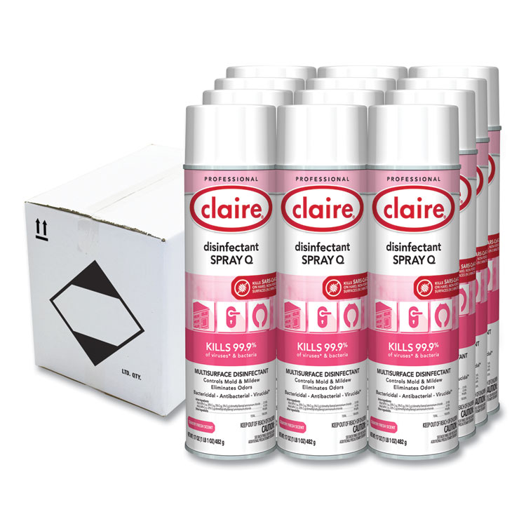 Claire Spray Q Disinfectant, Country Fresh Scent, 17 oz Aerosol Spray, Dozen (CGC1001)