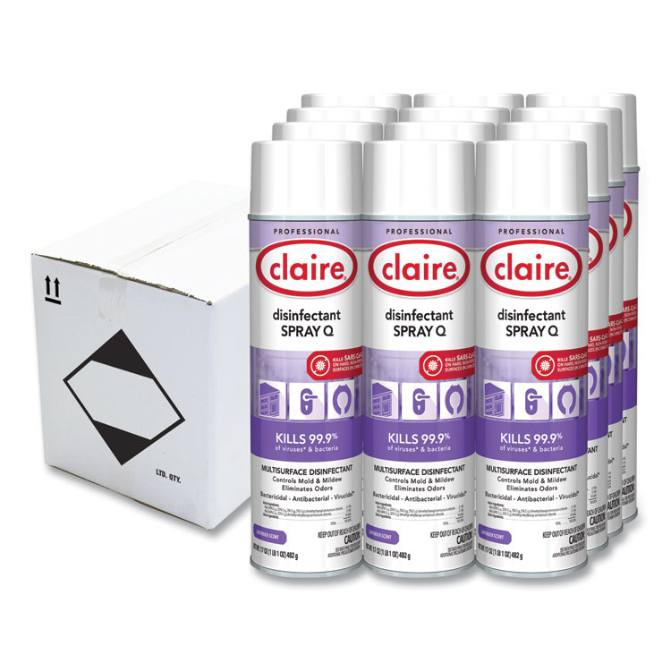 Claire Spray Q Disinfectant. Lavender Scent, 17 oz Aerosol Spray, Dozen (CGC1003)