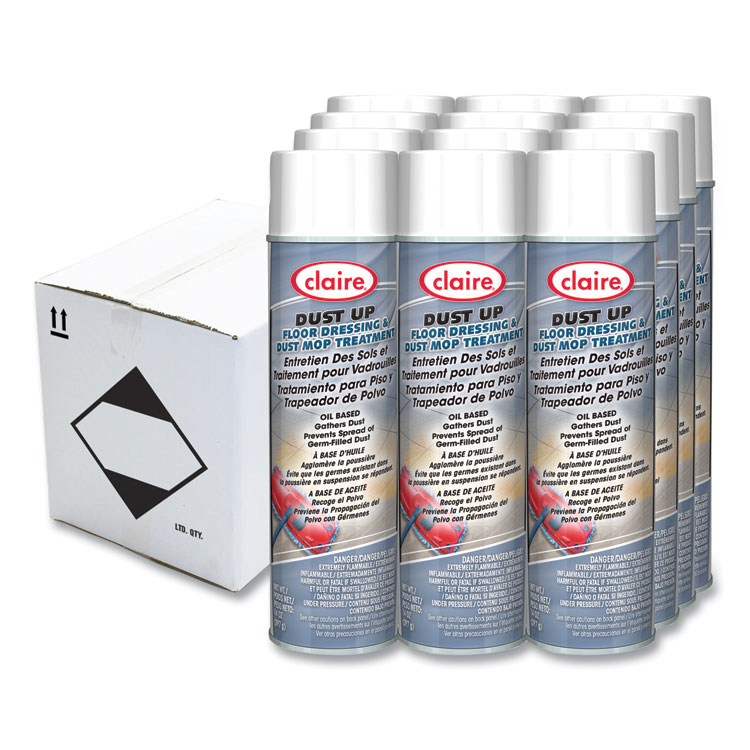 Claire Dust Up Floor Dressing and Dust Mop Treatment, Lemon Scent, 14 oz Aerosol Spray, Dozen (CGC875)