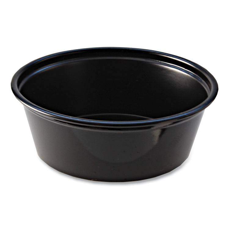 Fabri-Kal Portion Cups, 1.5 oz, Squat, Plastic, Black, 250/Sleeve, 10 Sleeves/Carton (FABPC150SB)