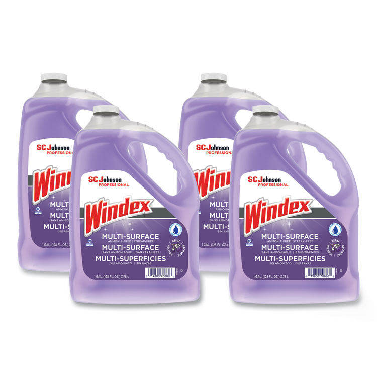 Windex Non-Ammoniated Glass/Multi Surface Cleaner, Pleasant Scent, 128 oz Bottle, 4/CT (SJN697262)
