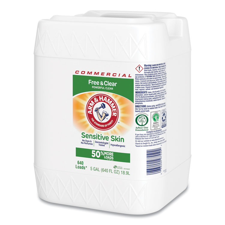 Arm & Hammer HE Compatible Liquid Detergent, Free and Clear/Unscented, 640 Loads, 5 gal Jug (CDC3320097550)