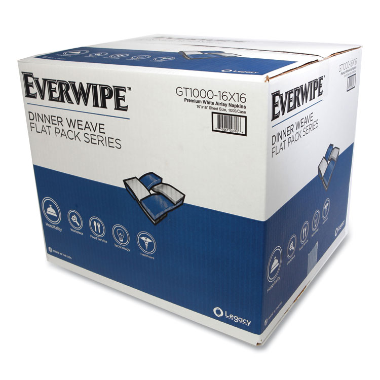 Everwipe Premium Linen-Like Guest Towel Napkins Flat Pack, 2-Ply, 16" x 16", White, 1,000/Carton (LEYGT100016X16)