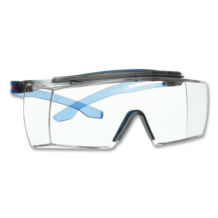 3M SecureFit Protective Eyewear, 3700 OTG Series, Blue Plastic Frame, Clean Polycarbonate Lens (MMMSF3701XSGAB)