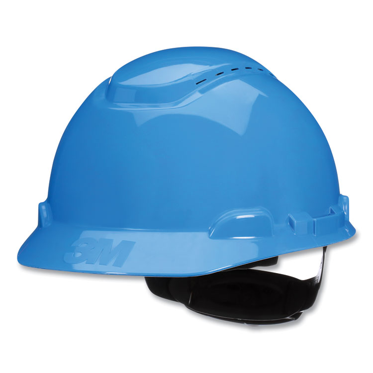 3M SecureFit H-Series Hard Hats, H-700 Vented Cap with UV Indicator, 4-Point Pressure Diffusion Ratchet Suspension, Blue (MMMH703SFVUV)