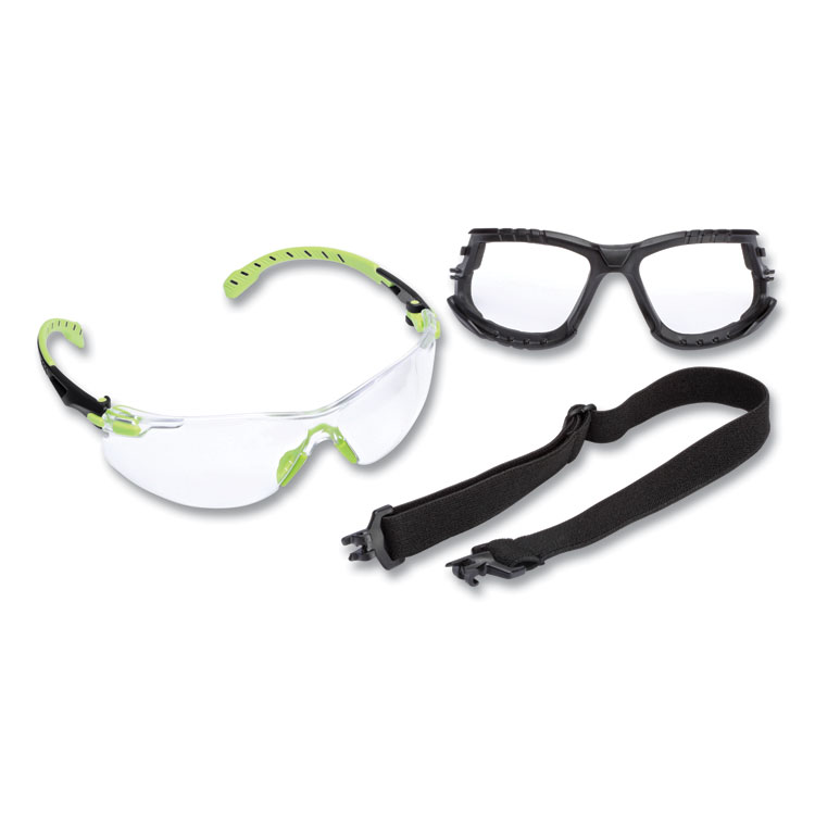 3M Solus 1000-Series Safety Glasses, Green Plastic Frame, Clear Polycarbonate Lens (MMMS1201SGAFKT)