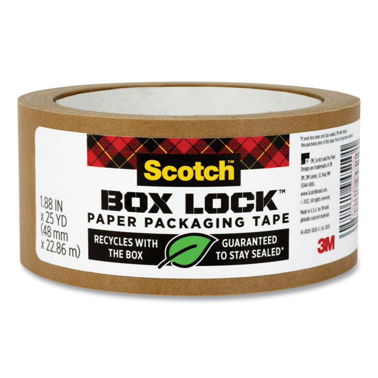 Scotch Box Lock Paper Packaging Tape, 3" Core, 1.88" x 25 yds, Brown (MMM7850238GC)