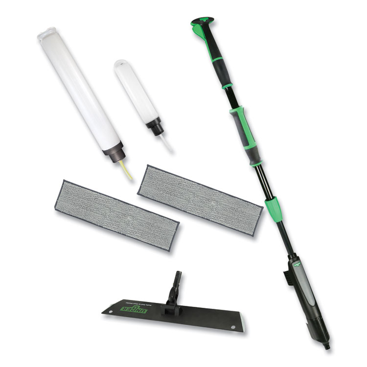 Unger Excella Floor Cleaning Kit, 20" Gray Microfiber Head, 48" to 65" Black/Green Handle (UNGEFKT8)