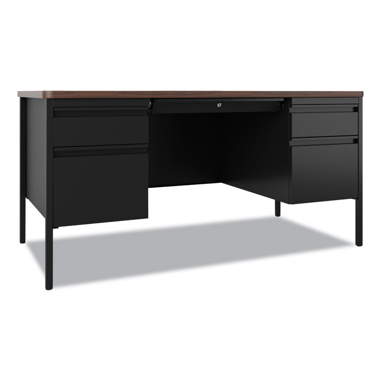 Hirsh Industries Teachers Pedestal Desks, Left and Right-Hand Pedestals: Box/File Drawer Format, 60" x 30" x 29.5", Walnut/Black (HID22654)