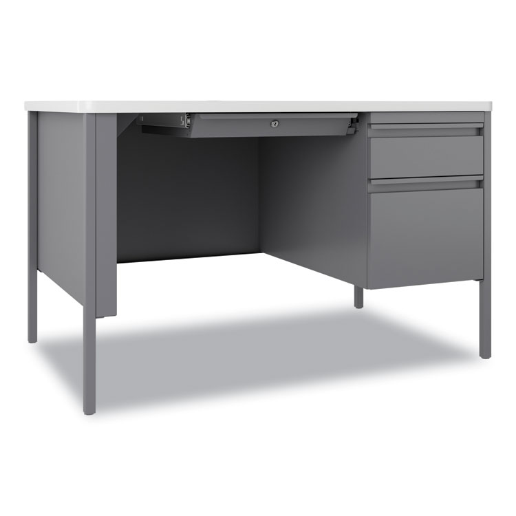 Hirsh Industries Teachers Pedestal Desks, One Right-Hand Pedestal: Box/File Drawers, 48" x 30" x 29.5", White/Platinum (HID22653)