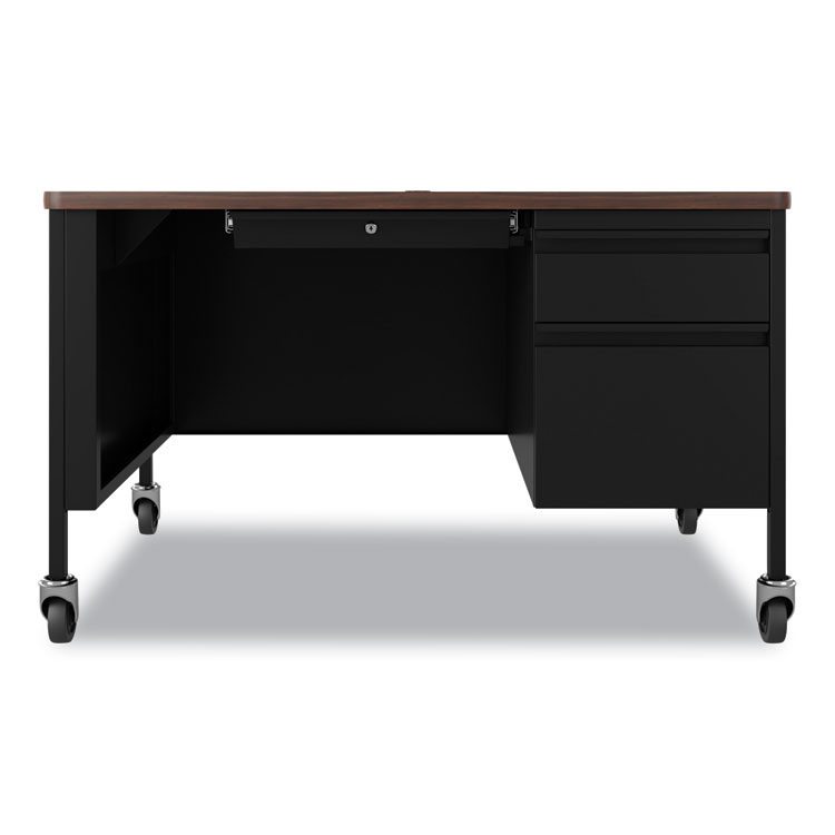 Hirsh Industries Mobile Teachers Pedestal Desks, Right-Hand Pedestal: Box/File Drawers, 48" x 30" x 29.5", Walnut/Black (HID22656)