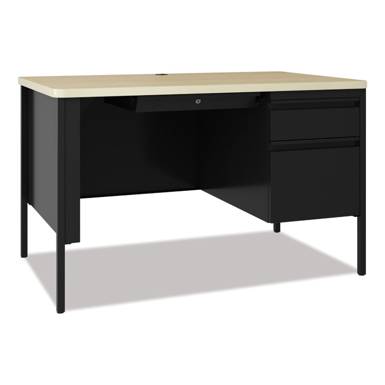 Hirsh Industries Teachers Pedestal Desks, One Right-Hand Pedestal: Box/File Drawers, 48" x 30" x 29.5", Maple/Black (HID24344)