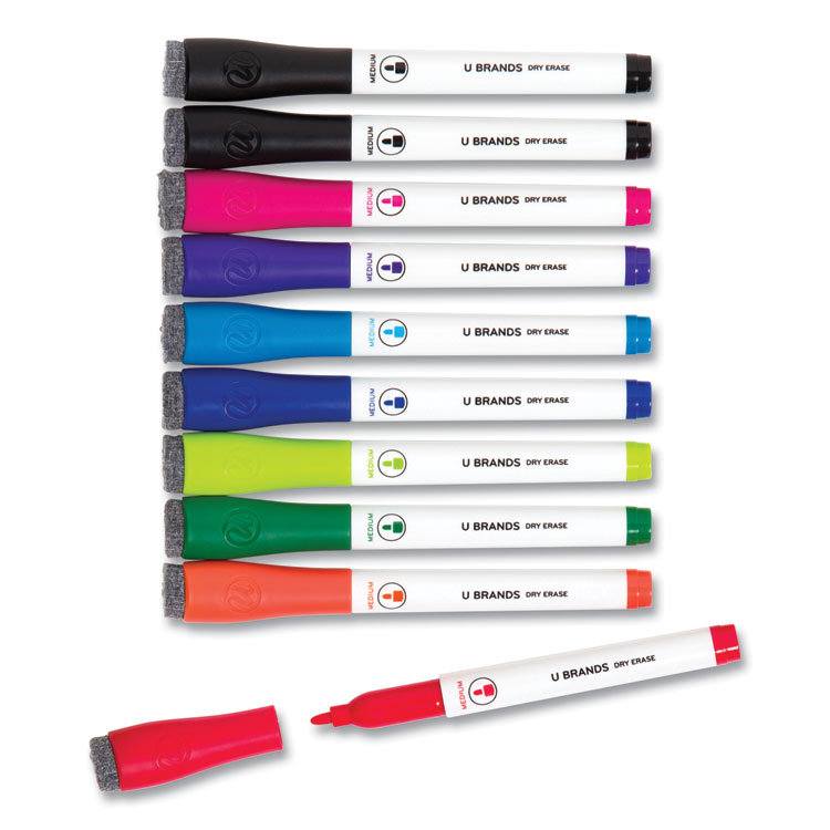 U Brands Medium Point Dry Erase Markers, Medium Tip, Assorted Colors, 10/Pack (UBR504U0624)