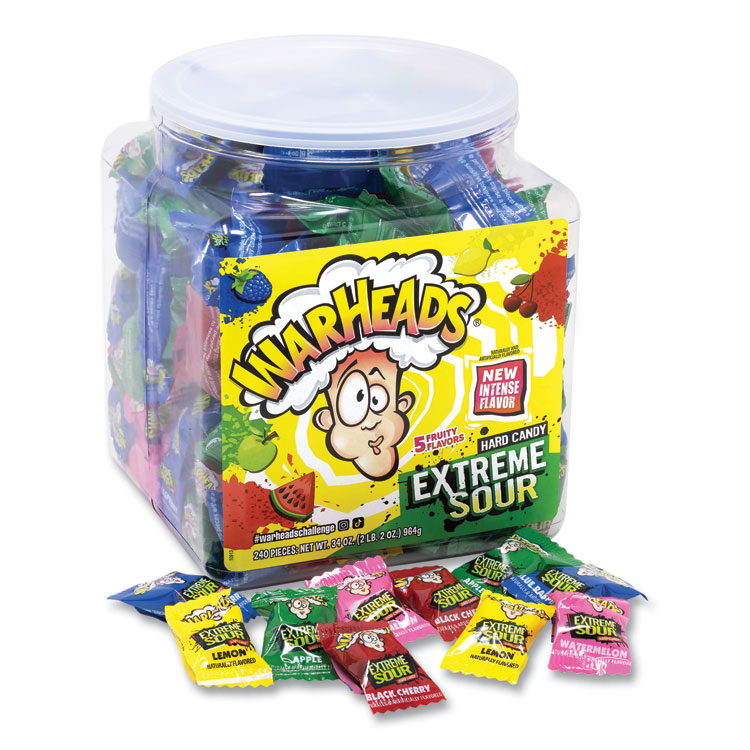 WARHEADS Xtreme Sour Hard Candy, Assorted Flavors, 34 oz Tub (GRR22002140)