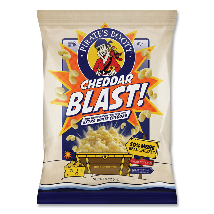 Pirate's Booty Cheddar Blast, Cheddar Cheese, 0.75 oz Bag, 16/Carton (GRR32400002)