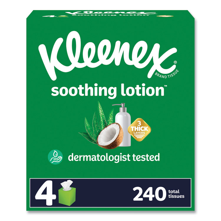 Kleenex Soothing Lotion Facial Tissue, 3-Ply, White, 60 Sheets/Box, 4 Boxes/Pack, 8 Packs/Carton (KCM54289)