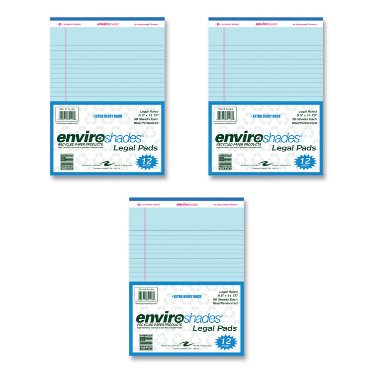 Roaring Spring Enviroshades Legal Notepads, 50 Blue 8.5 x 11.75 Sheets, 36 Notepads/Carton (ROA74120CS)
