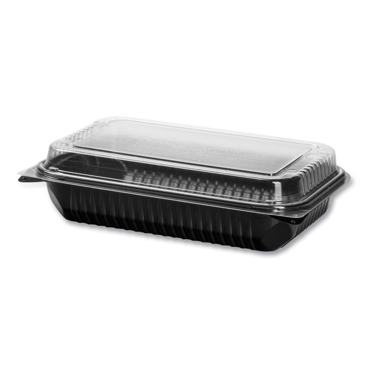 SOLO Hinged-Lid Dinner Box, 64 oz, 11.5 x 8.1 x 3, Black/Clear, Plastic, 100/Carton (SCC919017PM94)