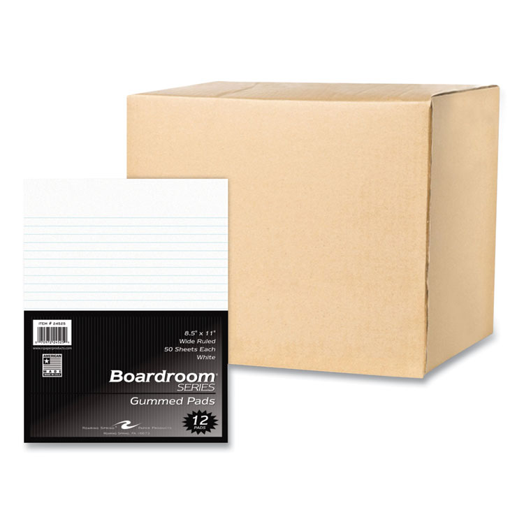 Roaring Spring Boardroom Gummed Pad, Wide Rule, 50 White 8.5 x 11 Sheets, 72/Carton (ROA24525CS)