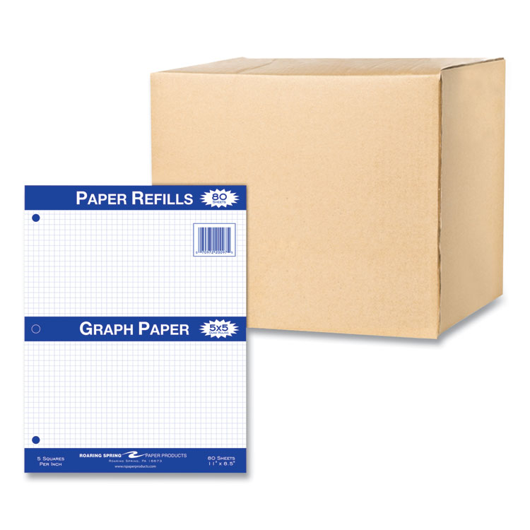 Roaring Spring Graph Filler Paper, 3-Hole, 8.5 x 11, Quadrille: 5 sq/in, 80 Sheets/Pack, 24 Packs/Carton (ROA20097CS)