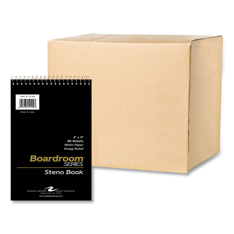 Roaring Spring Boardroom Series Steno Pad, Gregg Rule, Brown Cover, 80 White 6 x 9 Sheets, 72 Pads/Carton (ROA12102CS)