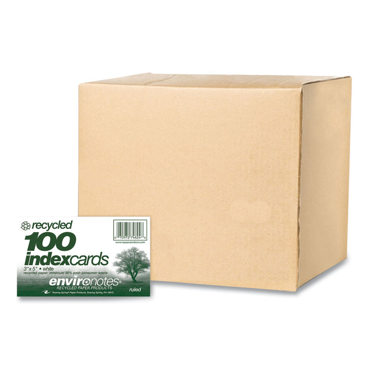 Roaring Spring Environotes Recycled Index Cards, Narrow Rule, 3 x 5 White, 100 Cards, 36/Carton (ROA74824CS)