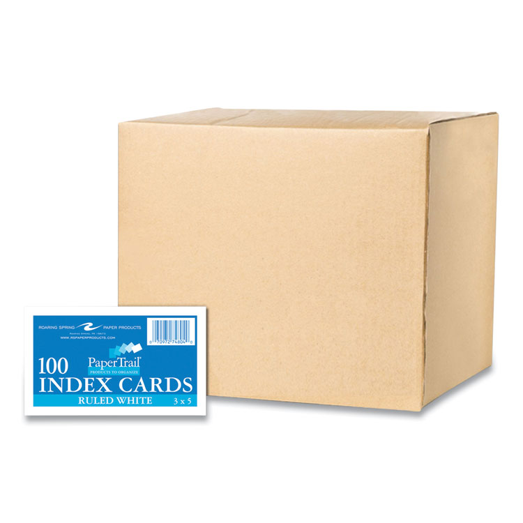 Roaring Spring White Index Cards, Narrow Ruled, 3 x 5, White, 100 Cards/Pack, 36/Carton (ROA74804CS)