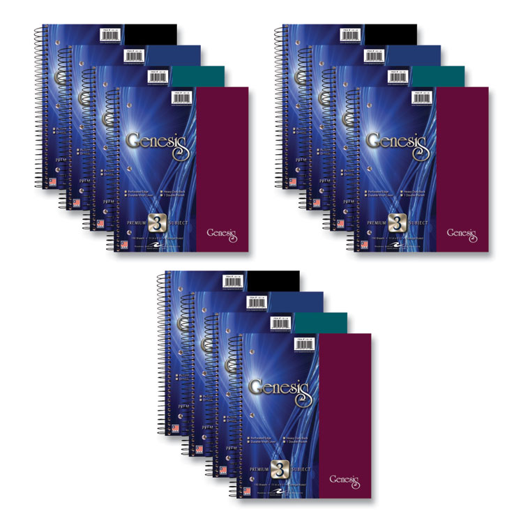 Roaring Spring Genesis Notebook, 3-Subject, Medium/College Rule, Randomly Assorted Cover Colors, (150) 11 x 9 Sheets, 12/Carton (ROA13114CS)