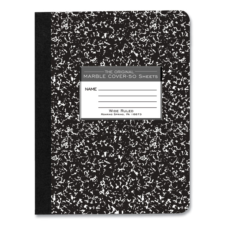 Roaring Spring Hardcover Marble Composition Book, Wide/Legal Rule, Black Marble Cover, (50) 9.75 x 7.5 Sheets, 48/Carton (ROA77220CS)