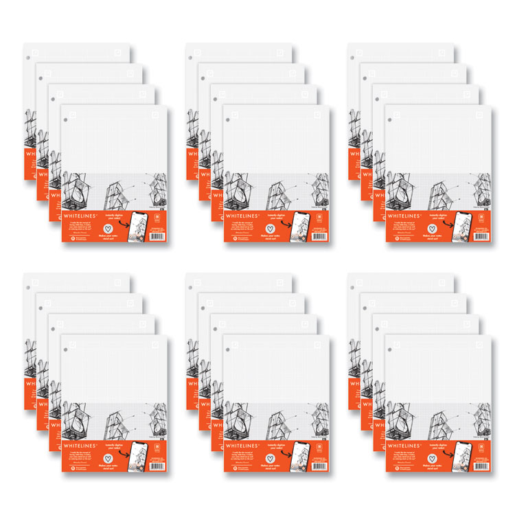Roaring Spring Whitelines Engineering Pad, 5 sq/in Quadrille Rule, 80 Gray 8.5 x 11 Sheets, 24/Carton (ROA17030CS)